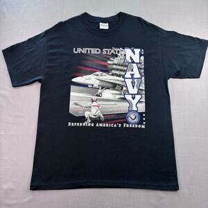 US Navy Defending America’s Freedom Graphic T Shirt Mens Large Black